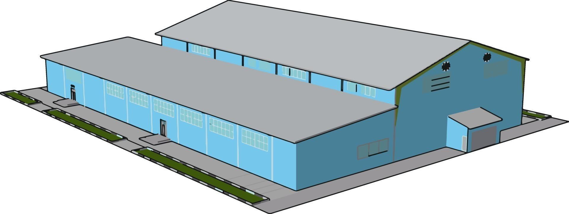 edifício azul, ilustração, vetor em fundo branco.