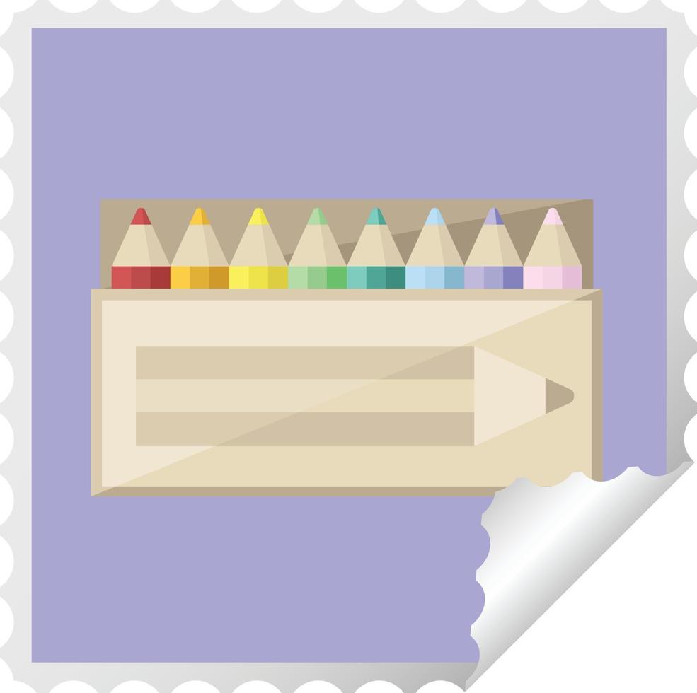 pacote de carimbo de adesivo quadrado gráfico de lápis de colorir vetor
