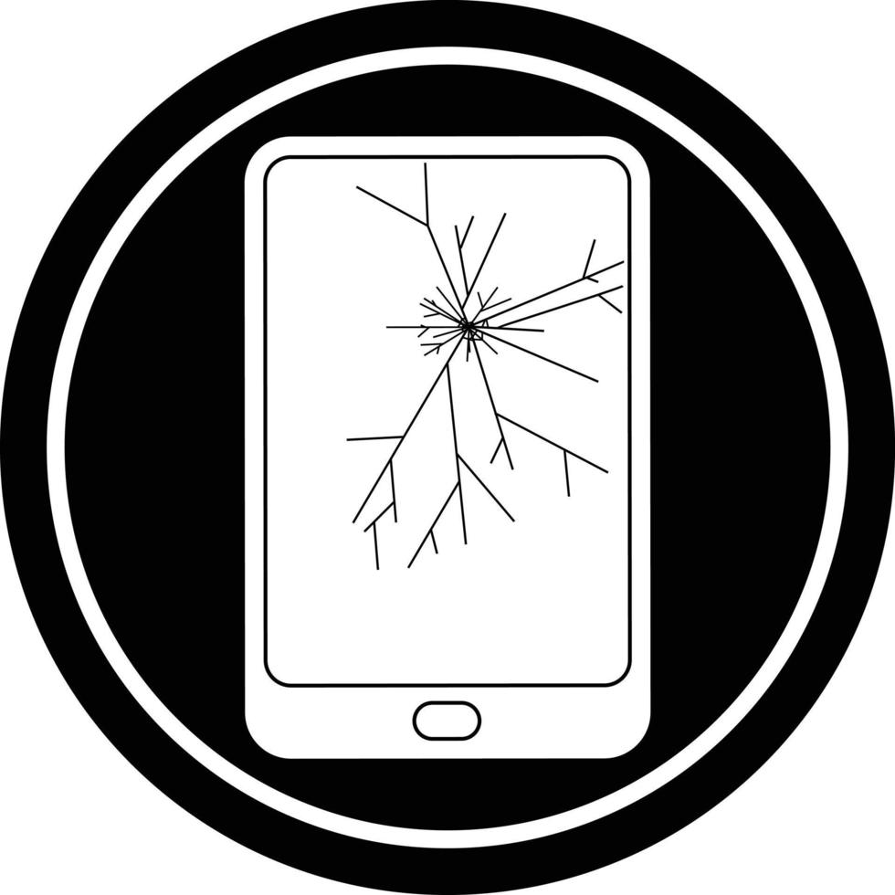 símbolo circular de tablet eletrônico quebrado vetor