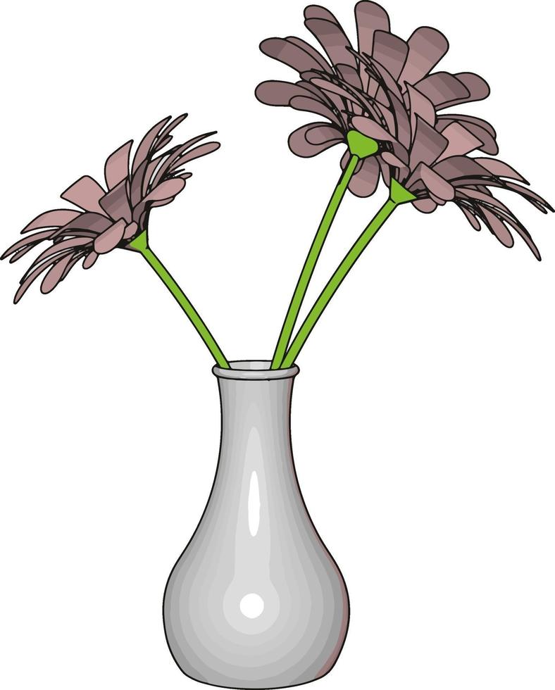 vaso branco com flores, ilustração, vetor em fundo branco.