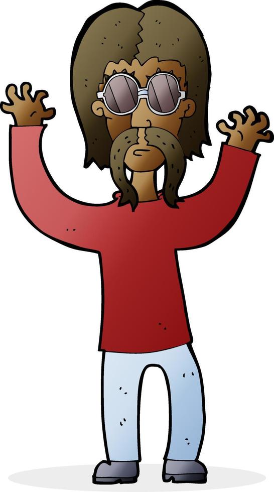 homem de desenho animado hippie acenando os braços vetor
