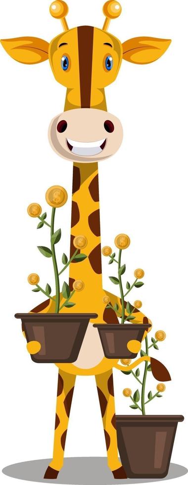 girafa com plantas, ilustração, vetor em fundo branco.