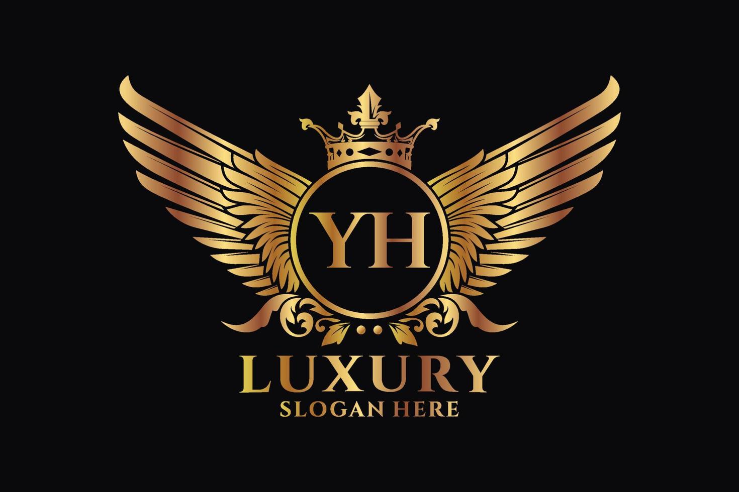 luxo royal wing letter yh crest gold color logo vector, logotipo da vitória, logotipo da crista, logotipo da asa, modelo de logotipo vetorial. vetor