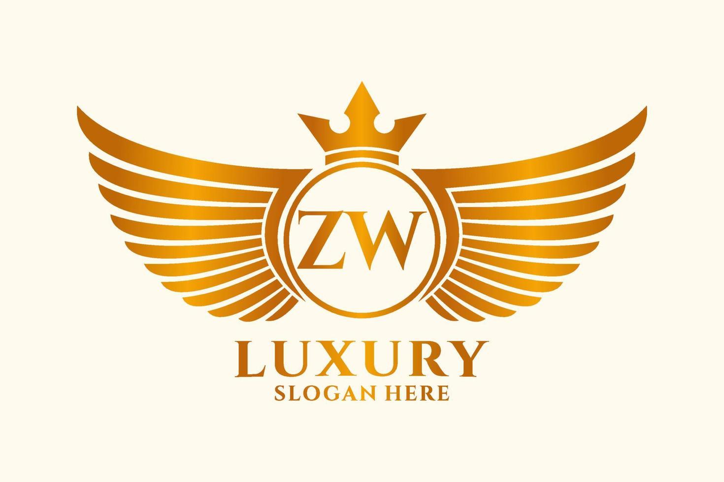 luxo royal wing letter zw crest gold color logo vector, logotipo da vitória, logotipo da crista, logotipo da asa, modelo de logotipo vetorial. vetor