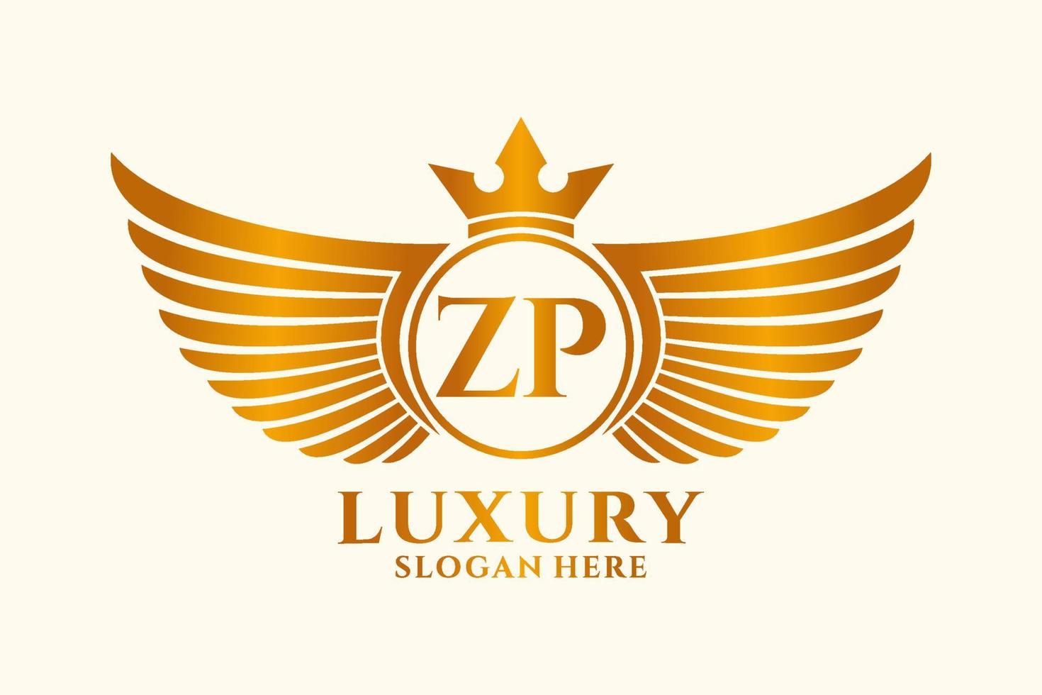 luxo royal wing letter zp crest gold color logo vector, logotipo da vitória, logotipo da crista, logotipo da asa, modelo de logotipo vetorial. vetor