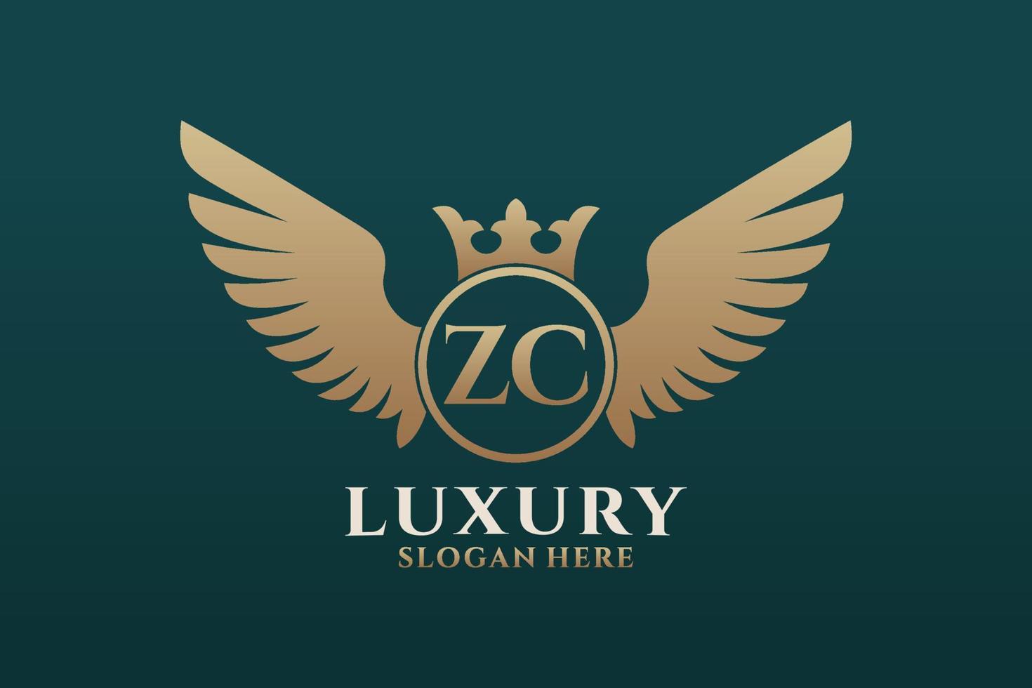 luxo royal wing letter zc crest gold color logo vector, logotipo da vitória, logotipo da crista, logotipo da asa, modelo de logotipo vetorial. vetor