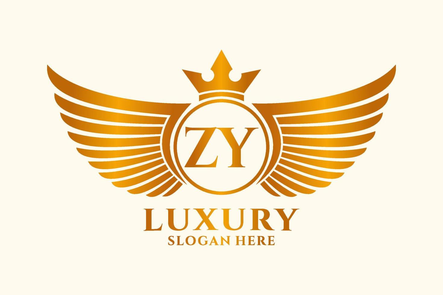 luxo royal wing letter zy crest gold color logo vector, logotipo da vitória, logotipo da crista, logotipo da asa, modelo de logotipo vetorial. vetor