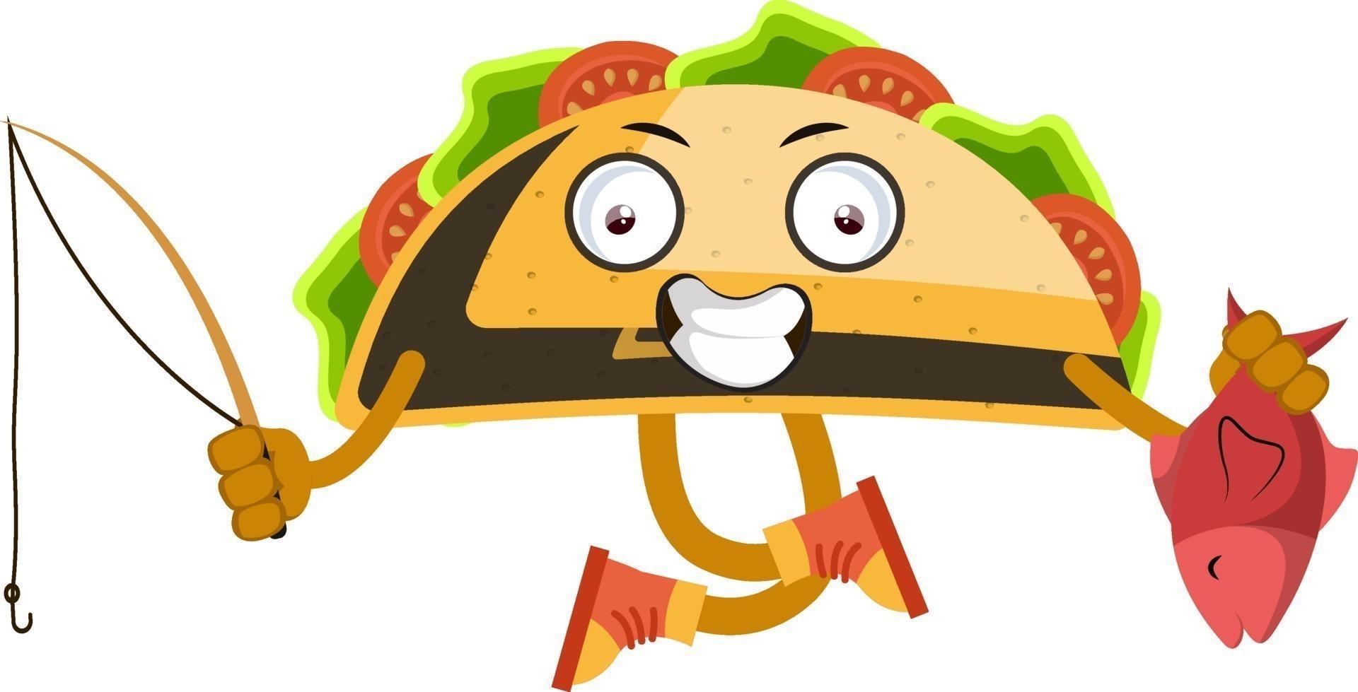 taco com vara de pescar, ilustração, vetor em fundo branco.