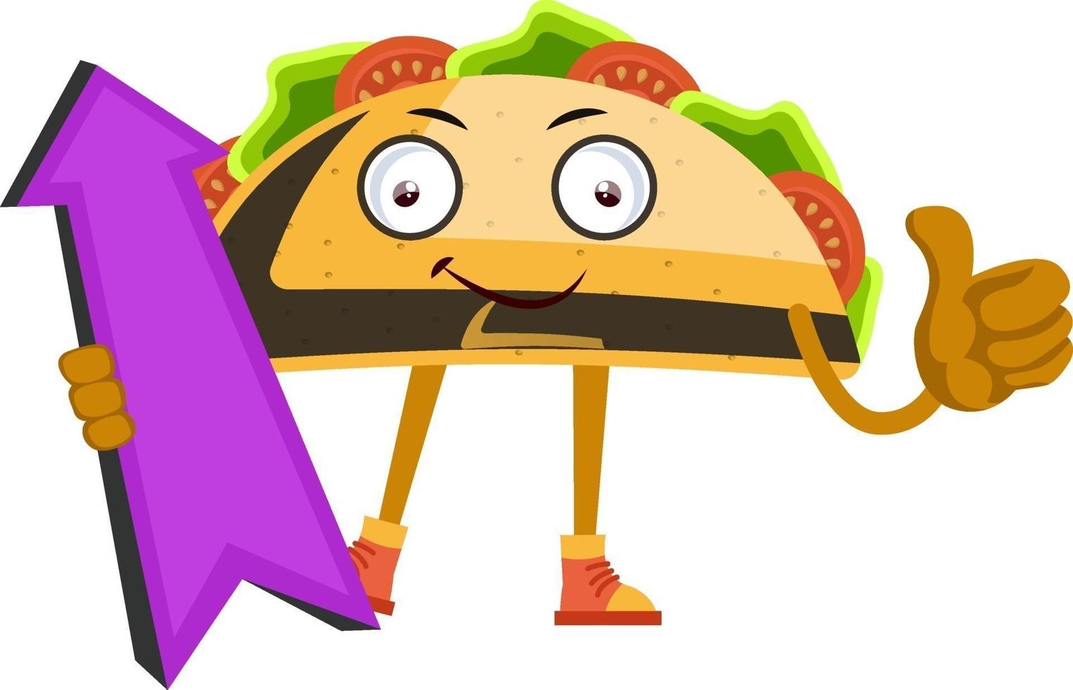 taco com seta roxa, ilustração, vetor em fundo branco.