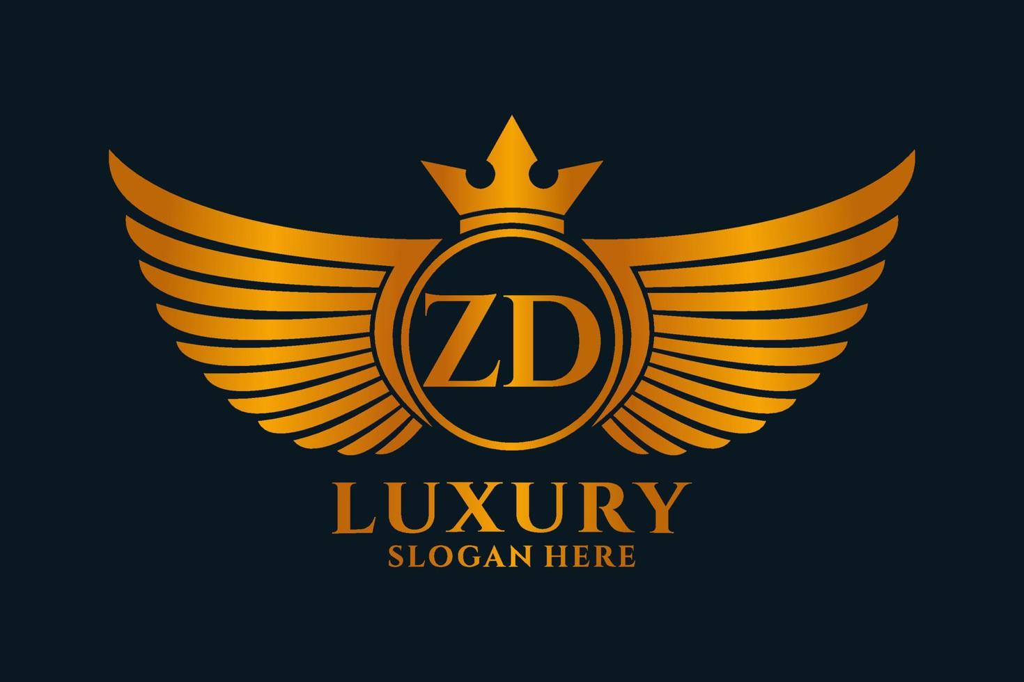 luxo royal wing letter zd crest gold color logo vector, logotipo da vitória, logotipo da crista, logotipo da asa, modelo de logotipo vetorial. vetor