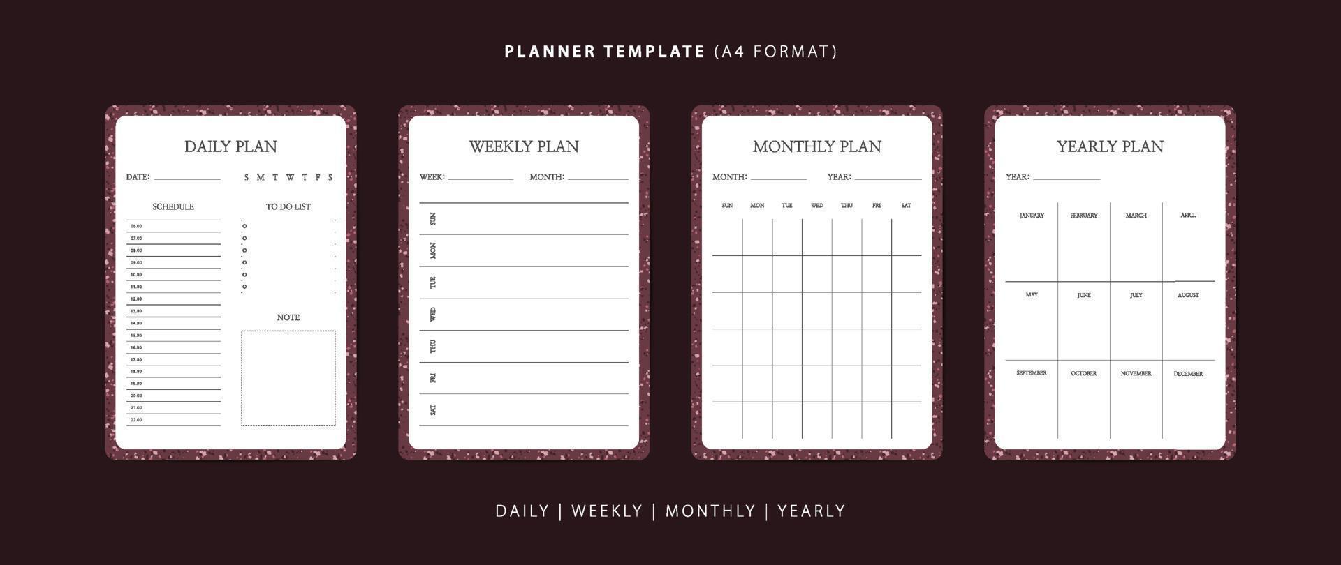 conjunto de modelo minimalista de planejador diário, semanal, mensal e anual com padrão de terrazzo vetor