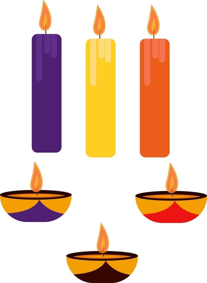 três velas coloridas, ilustração, vetor em um fundo branco.