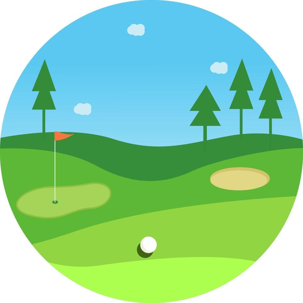 campo de golfe, ilustração, vetor em um fundo branco.