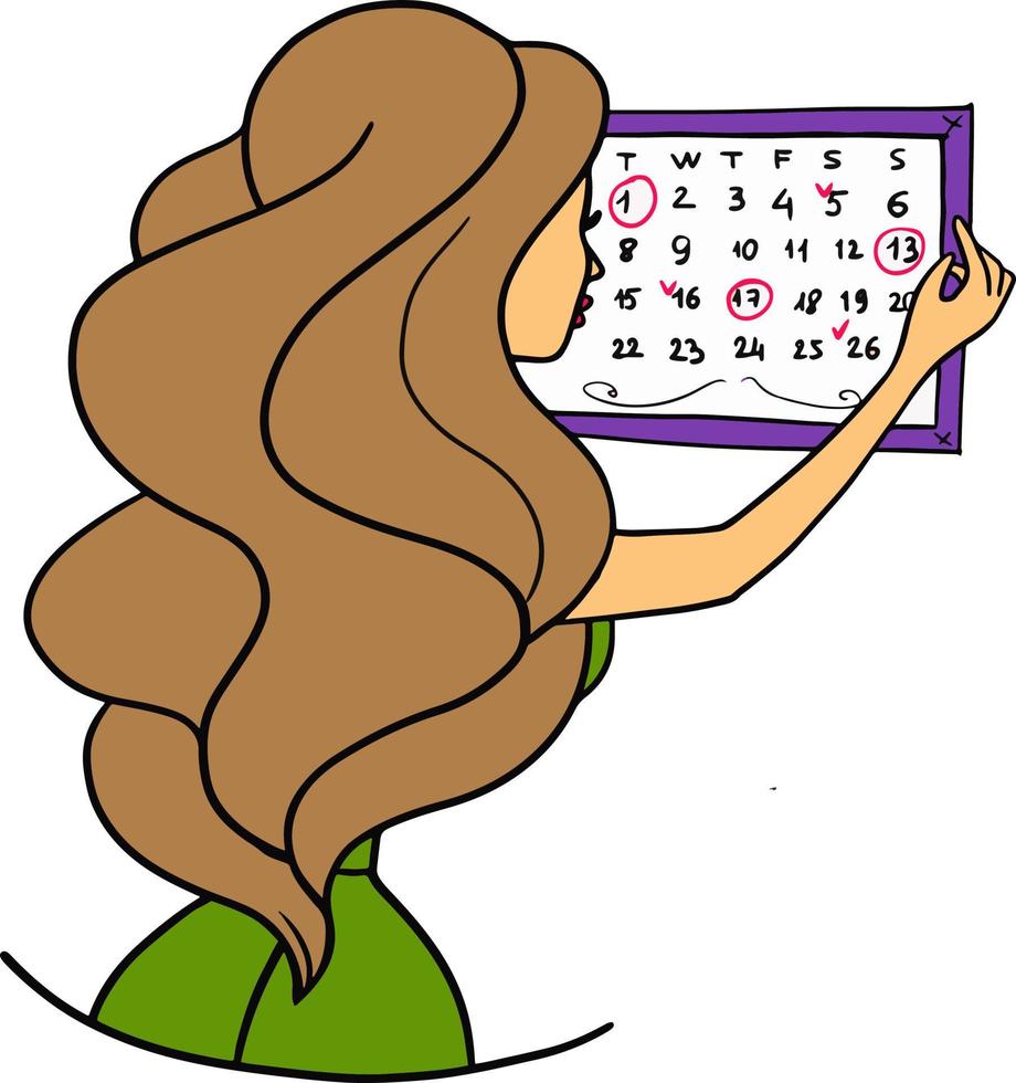 aplicativos de agendamento e agendamento. a menina verifica o registro. ilustração vetorial em estilo cartoon vetor