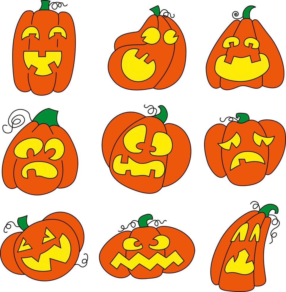 definir abóboras para o halloween. ilustrações vetoriais. vetor