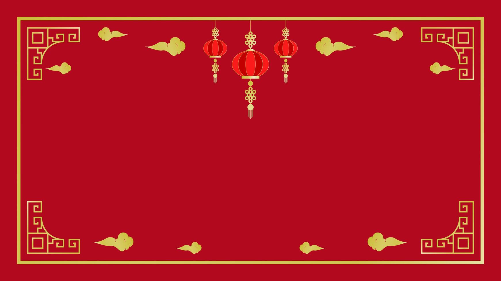 ano novo chinês elementos dourados e moldura em vermelho vetor