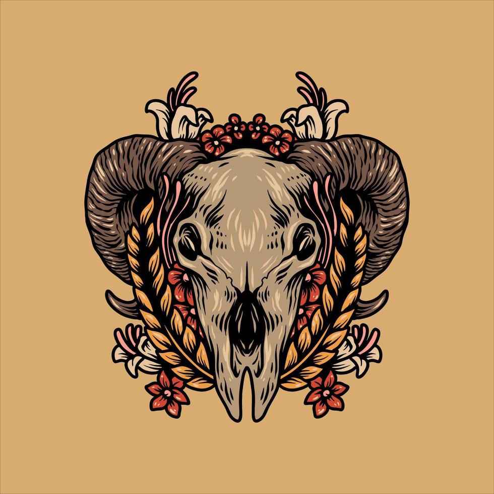 design de crânio e flores de cabra vetor