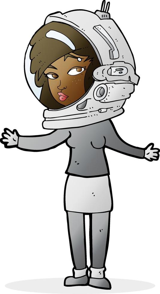 mulher de desenho animado usando capacete de astronauta vetor