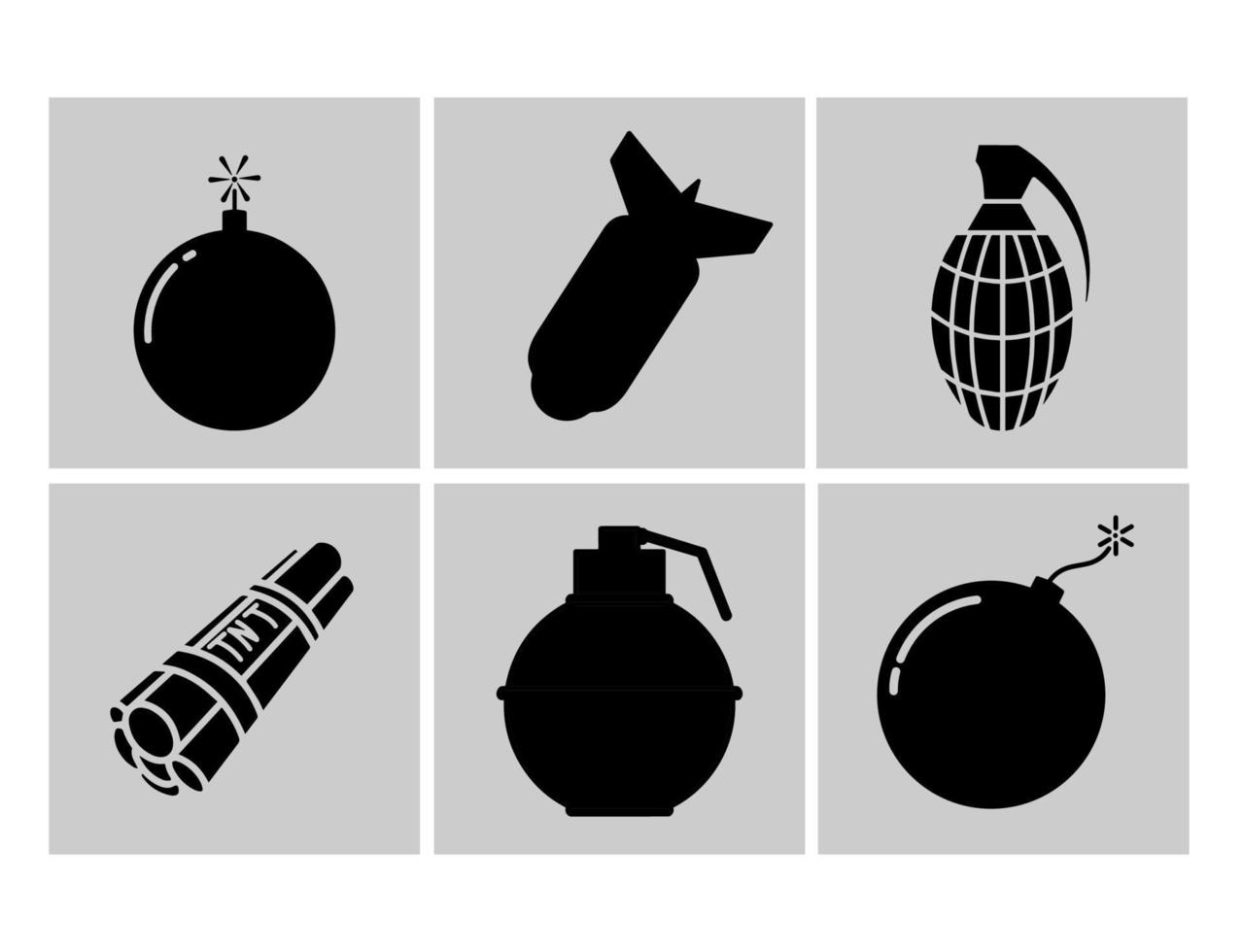 conjunto de ícones de ilustrações de silhueta de bomba vetor