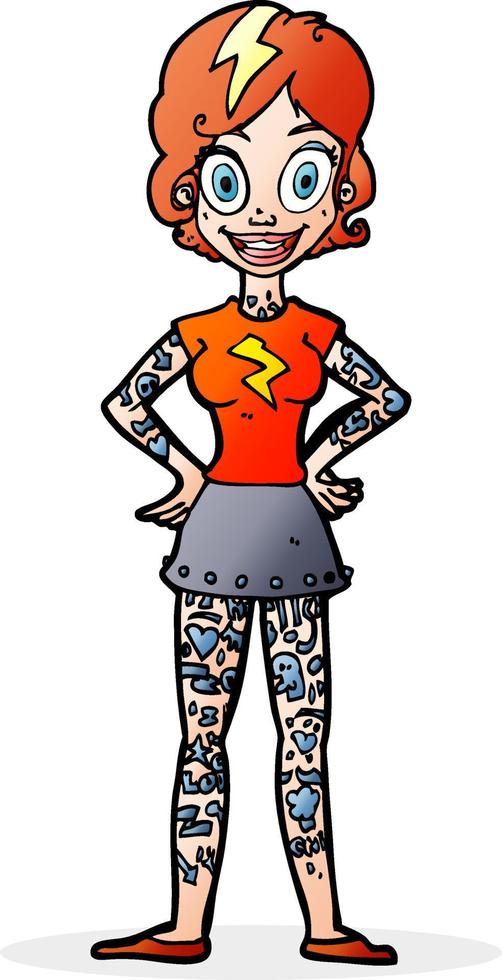 mulher de desenho animado com tatuagens pesadas vetor