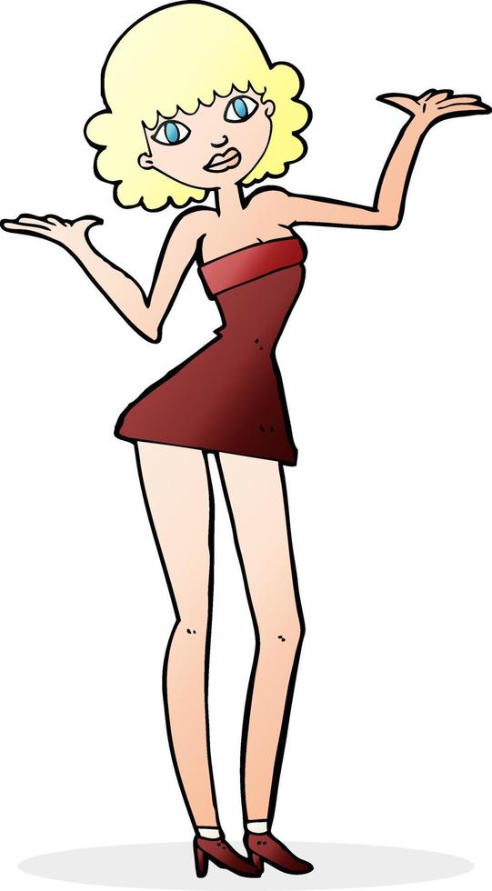 mulher de desenho animado em vestido de cocktail vetor