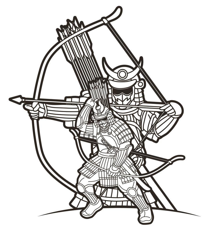 esboço guerreiro samurai ou ronin lutador japonês ação bushido com armadura e arma vetor