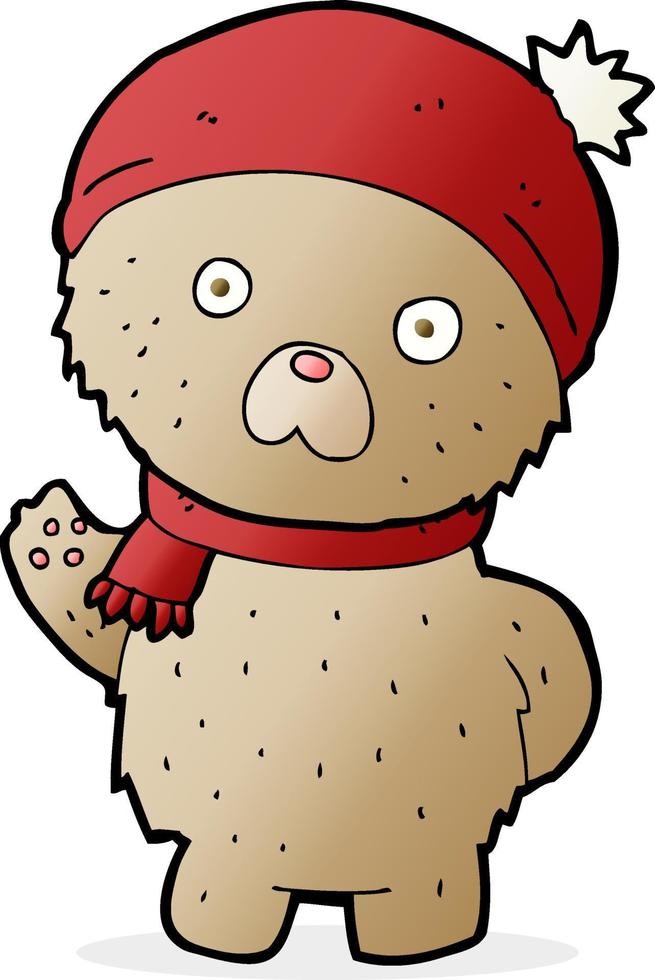 ursinho de desenho animado com chapéu de inverno e cachecol vetor