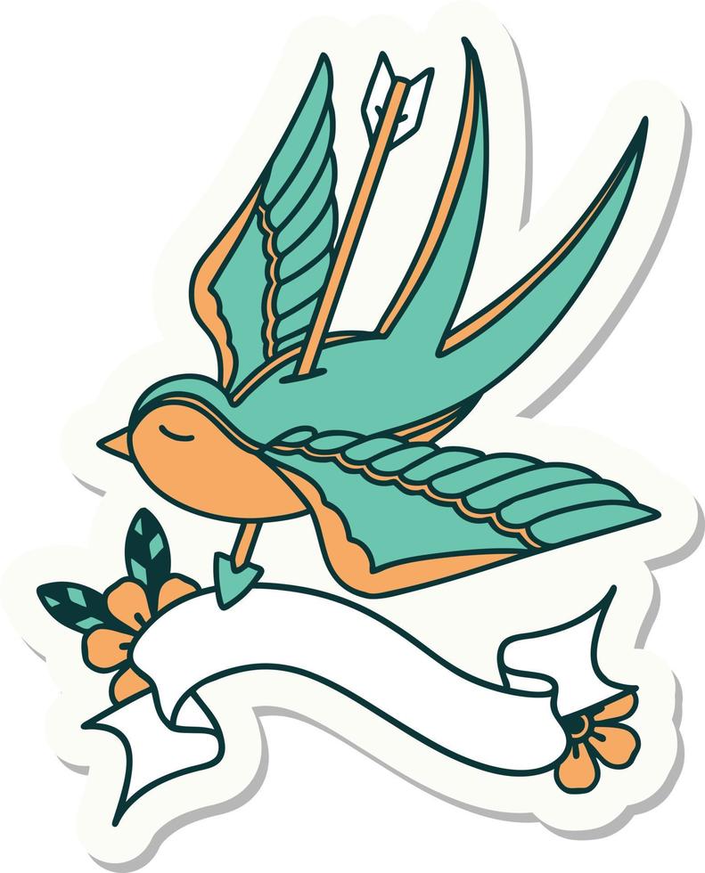 adesivo estilo tatuagem com bandeira de uma andorinha perfurada por flecha vetor