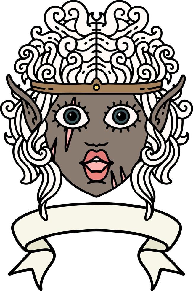 rosto de personagem bárbaro elfo estilo tatuagem retrô com banner vetor