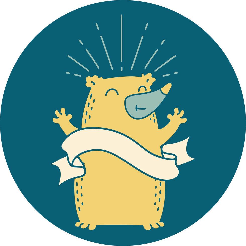 ícone de um urso feliz estilo tatuagem vetor