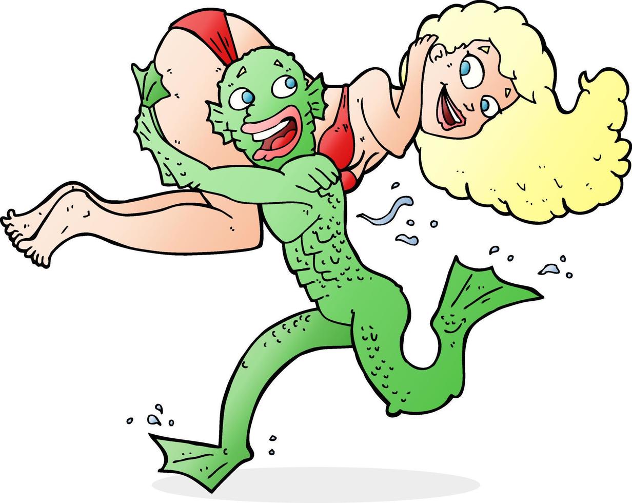 monstro do pântano dos desenhos animados carregando garota de biquíni vetor