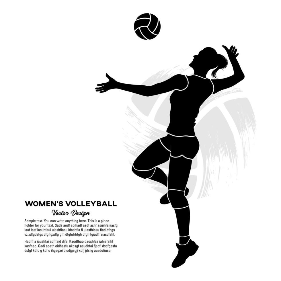 jogadora de vôlei feminina servindo a bola. ilustração em vetor silhueta