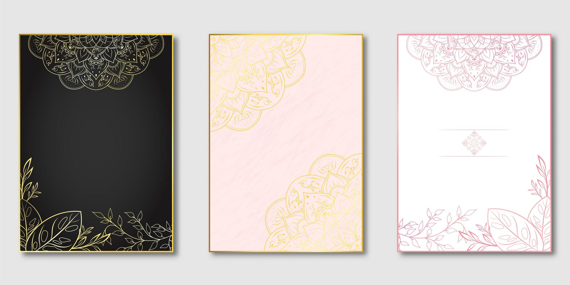 conjunto de capa de mandala floral rosa e dourado vetor