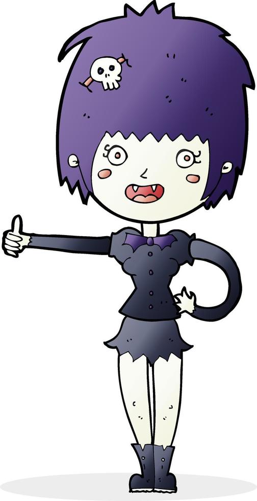 garota vampira dos desenhos animados dando polegares para cima o sinal vetor