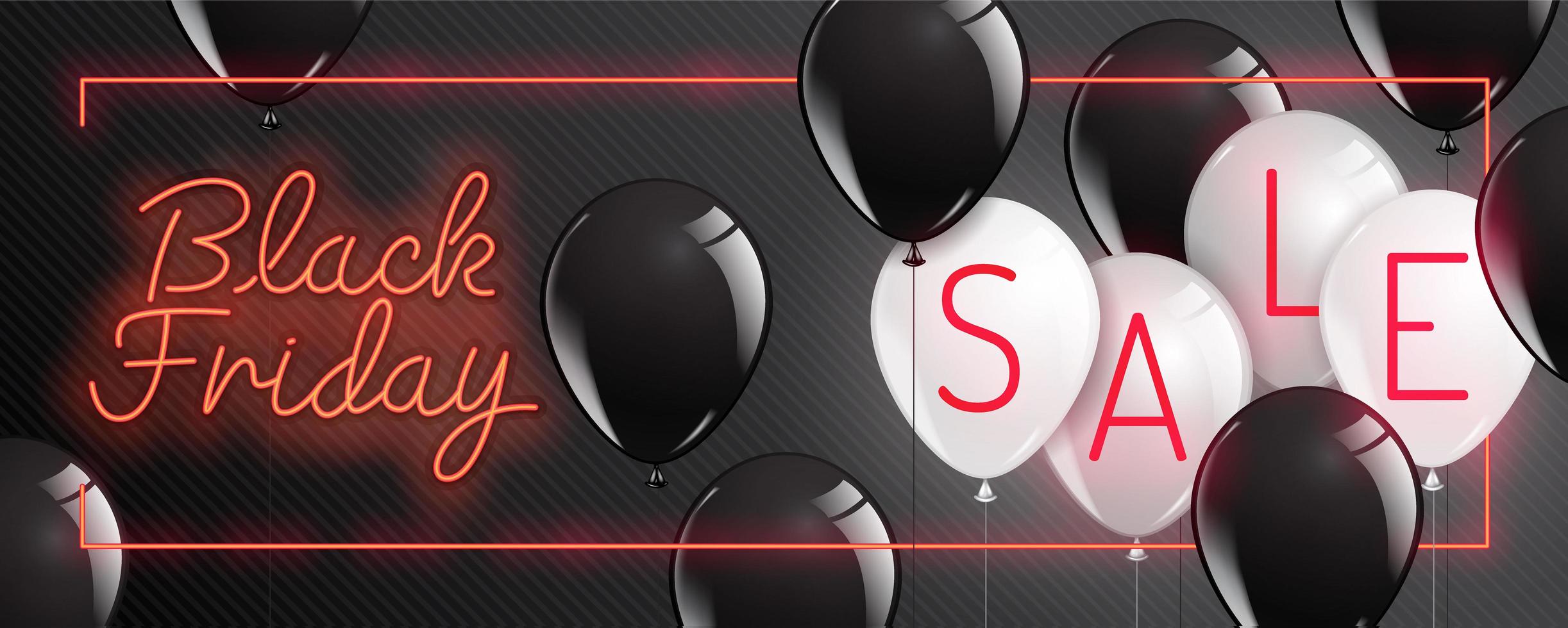 banner de sexta-feira negra de néon com balões brilhantes vetor