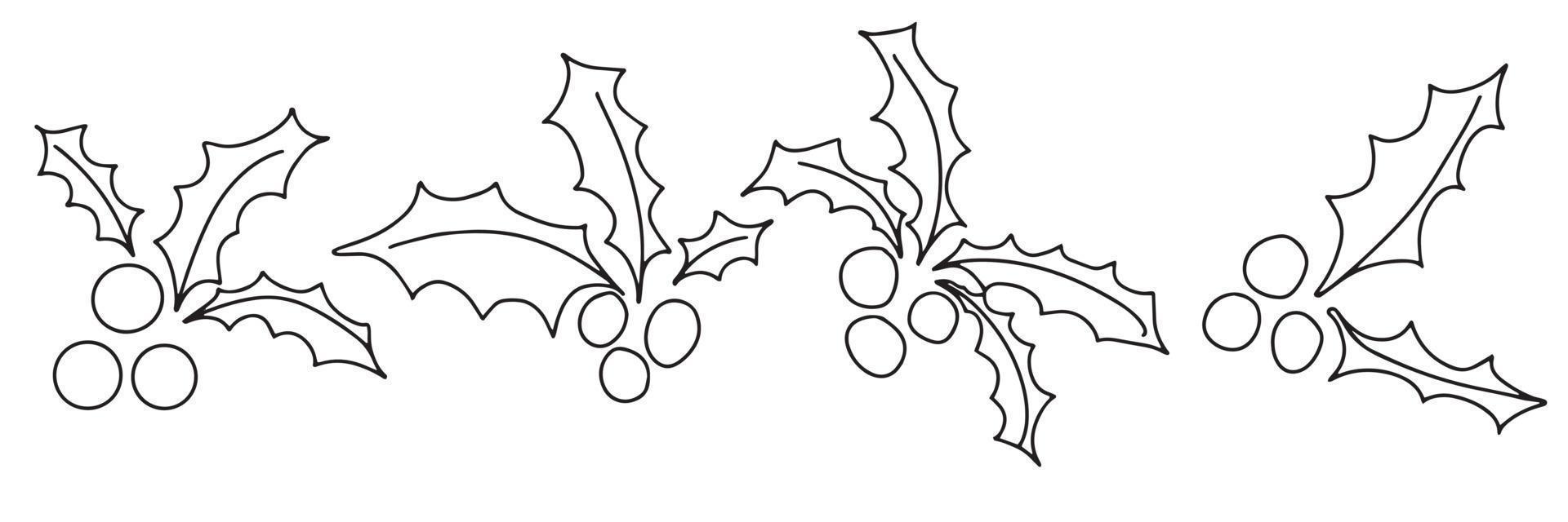 conjunto de doodle de arte de linha de bagas de azevinho como elemento para decoração de natal. ilustração vetorial. vetor