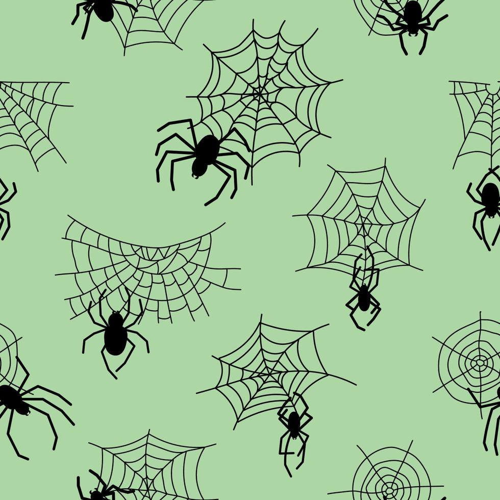 aranha preta e padrão sem emenda da web. teia de aranha assustadora do símbolo de halloween. ilustração vetorial isolada em fundo laranja. vetor