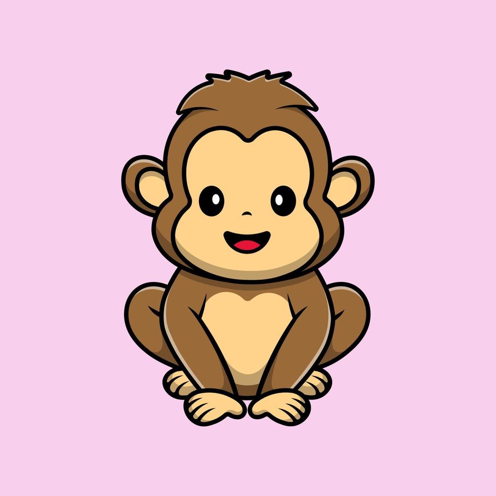 Design Simples Plana Macaco Desenho Animado Ícone Ilustração