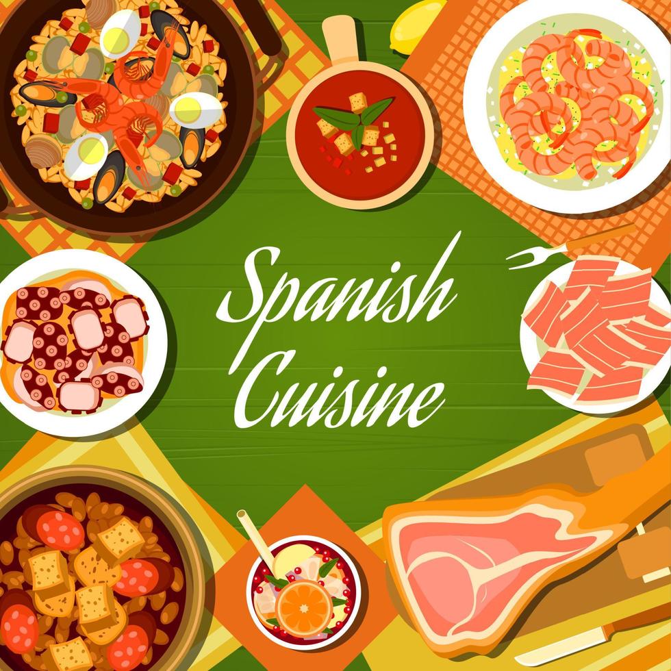 capa de vetor de menu de comida de restaurante de cozinha espanhola