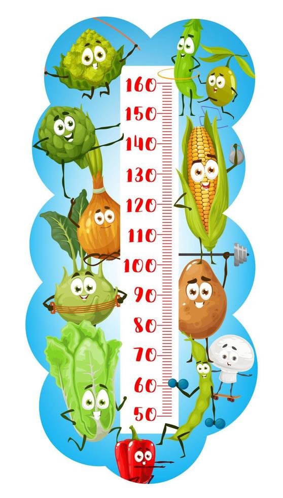 desportistas de legumes dos desenhos animados, gráfico de altura de crianças vetor