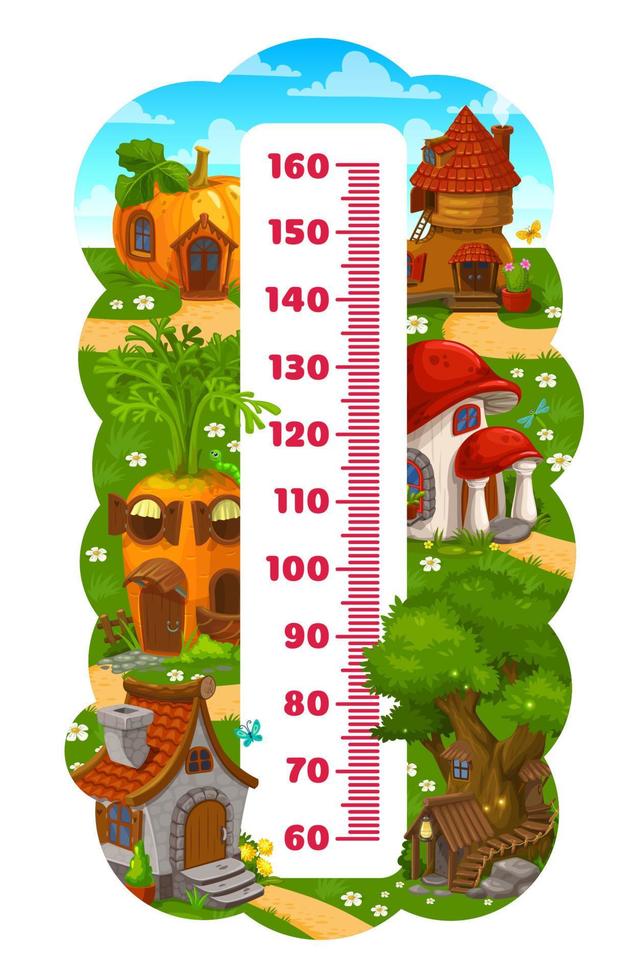 régua de gráfico de altura infantil com casas de gnomo e elf vetor