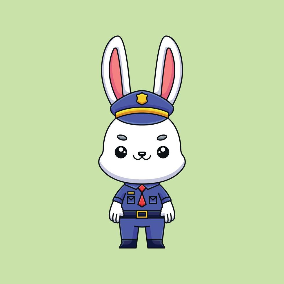 bonito coelho da polícia dos desenhos animados doodle arte conceito desenhado à mão vetor ilustração do ícone kawaii