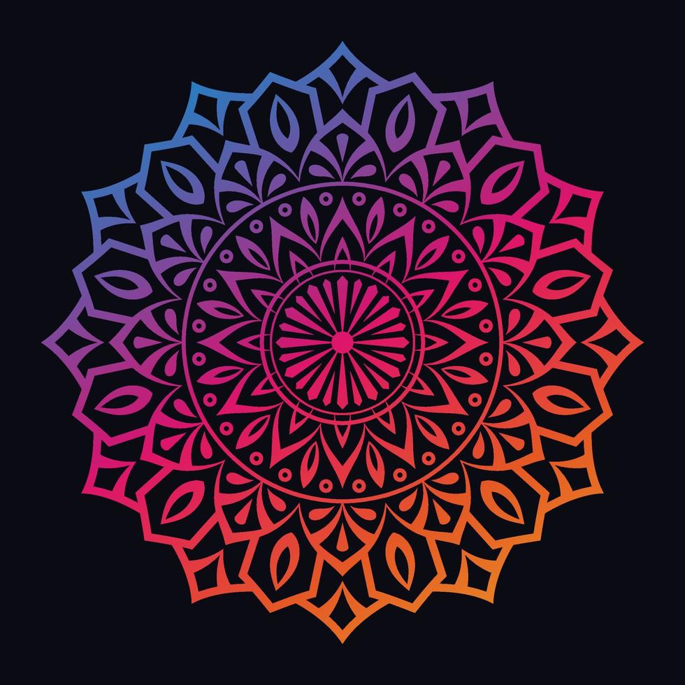 mandala de cor gradiente colorida em fundo preto isolado. design de mandala abstrata para ioga, pôster de meditação, banner, papel de parede, ornamento de decoração vetor