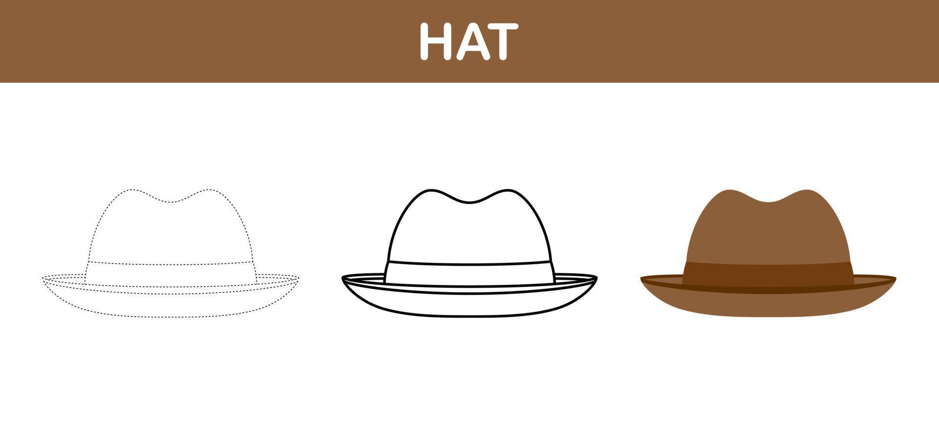 planilha de rastreamento e coloração de chapéu para crianças vetor