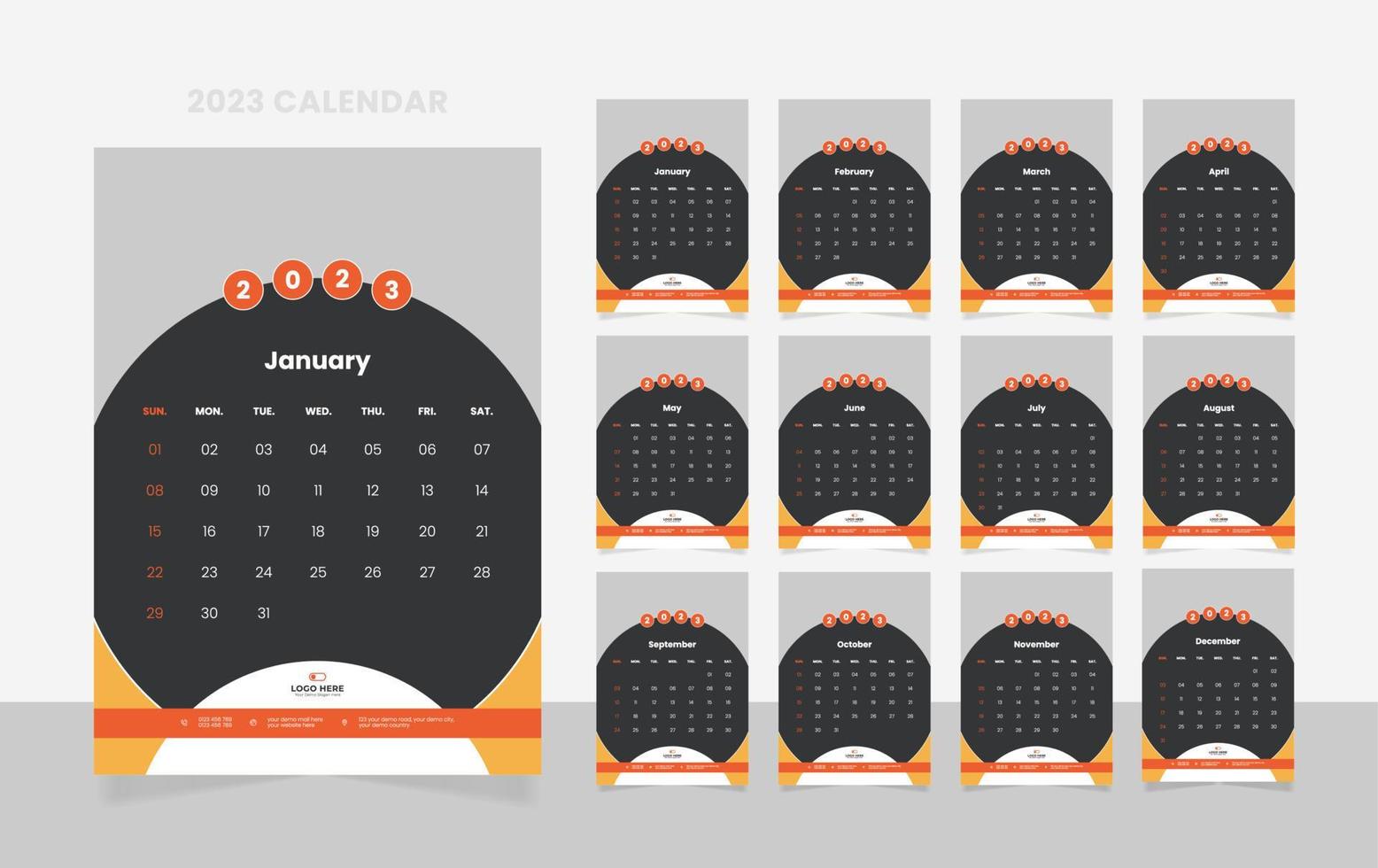 modelo de design de calendário de 12 páginas 2023 vetor