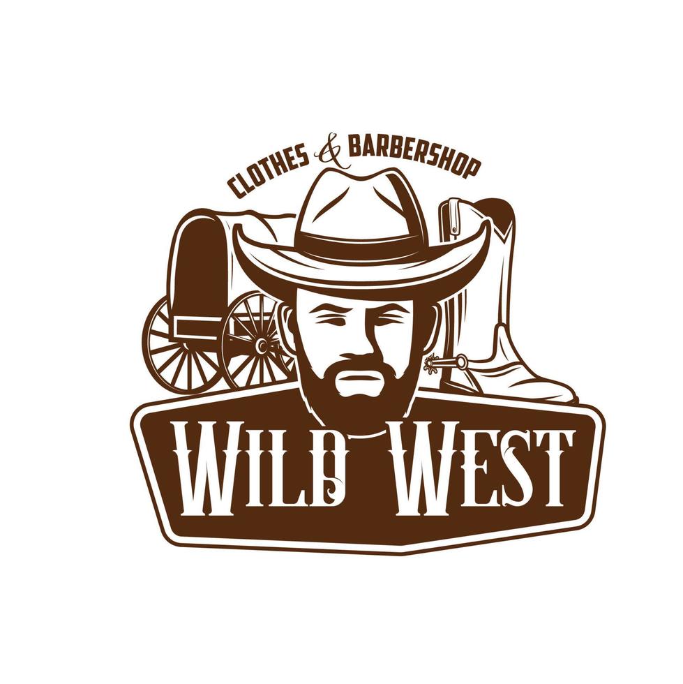 ícone de cowboy do oeste selvagem, chapéu de couro, botas ocidentais vetor