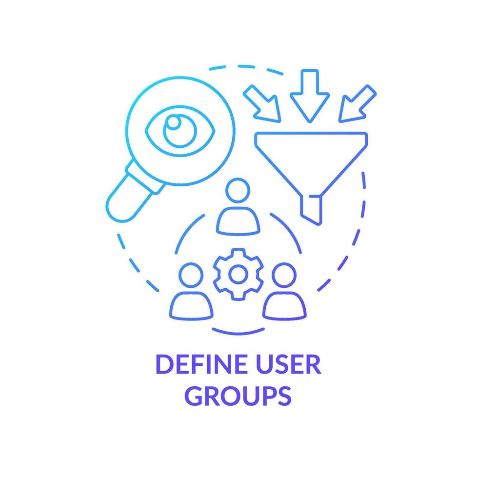 definir o ícone de conceito gradiente azul de grupos de usuários. necessidades dos clientes. maas introdução componente idéia abstrata ilustração de linha fina. desenho de contorno isolado. vetor