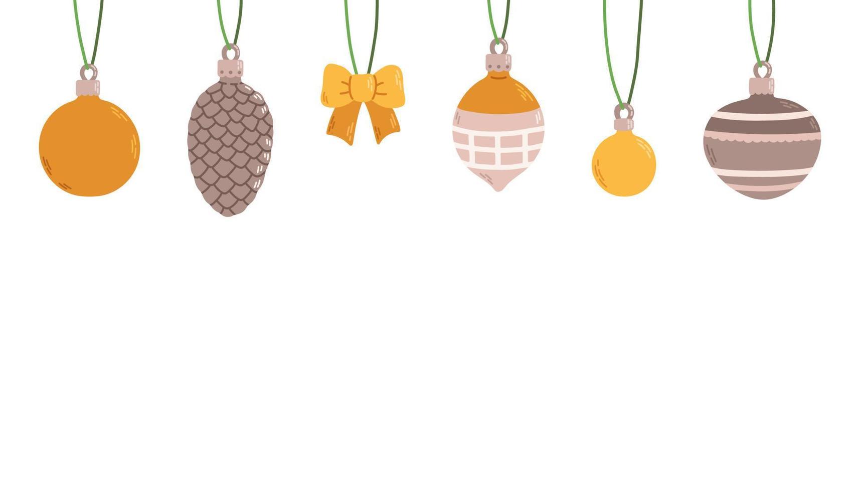 pendurando bolas de natal com ornamentos banner ilustração vetorial de design plano vetor