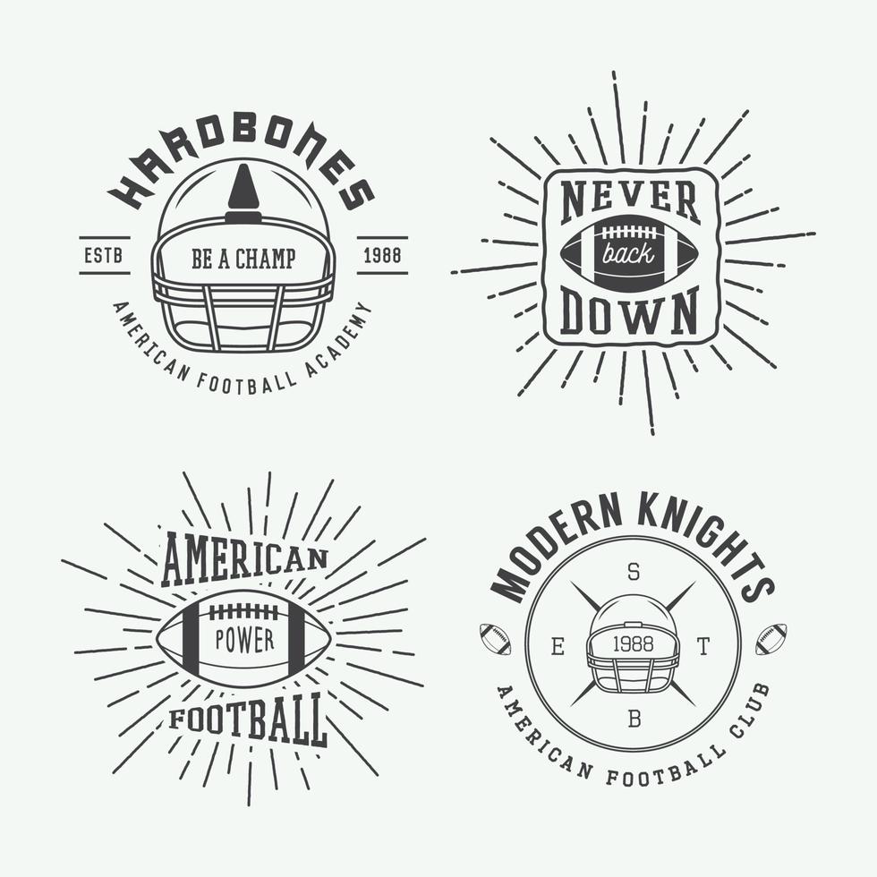 conjunto de rótulos, emblemas e logotipo vintage de rugby e futebol americano. ilustração vetorial vetor