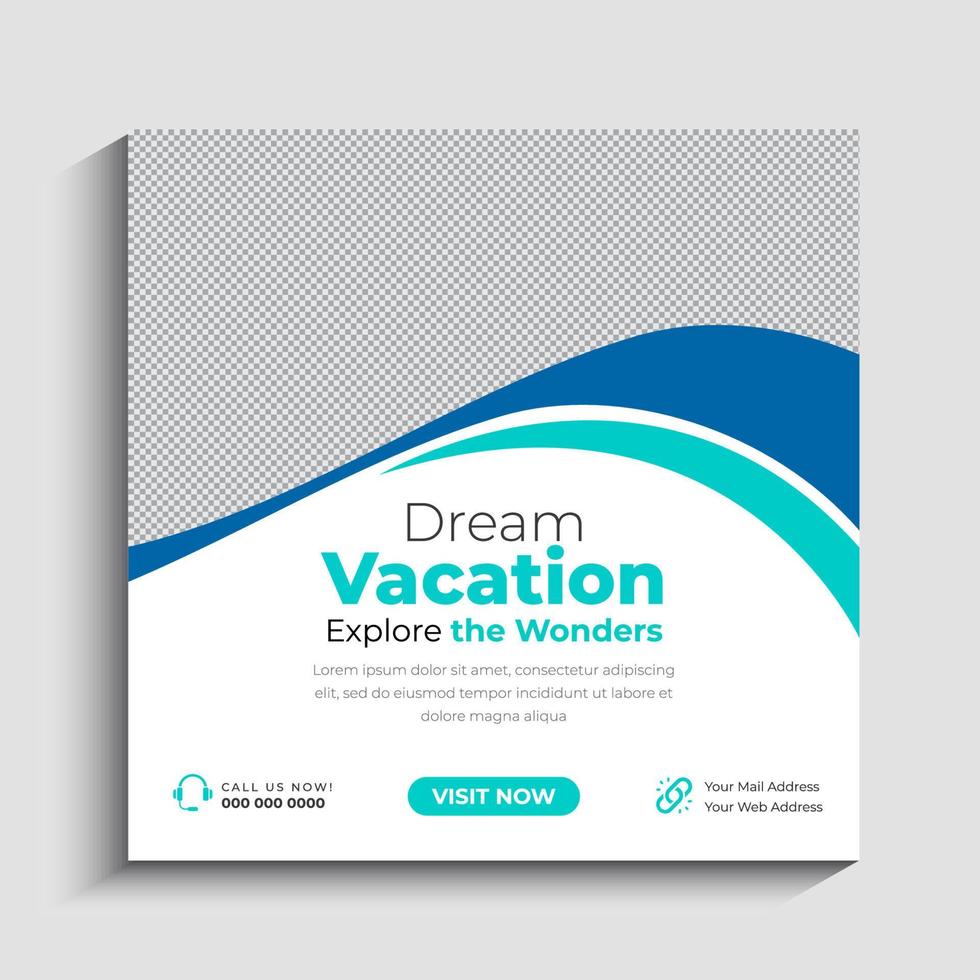 design de modelo de banner de postagem de mídia social de turismo e viagem vetor